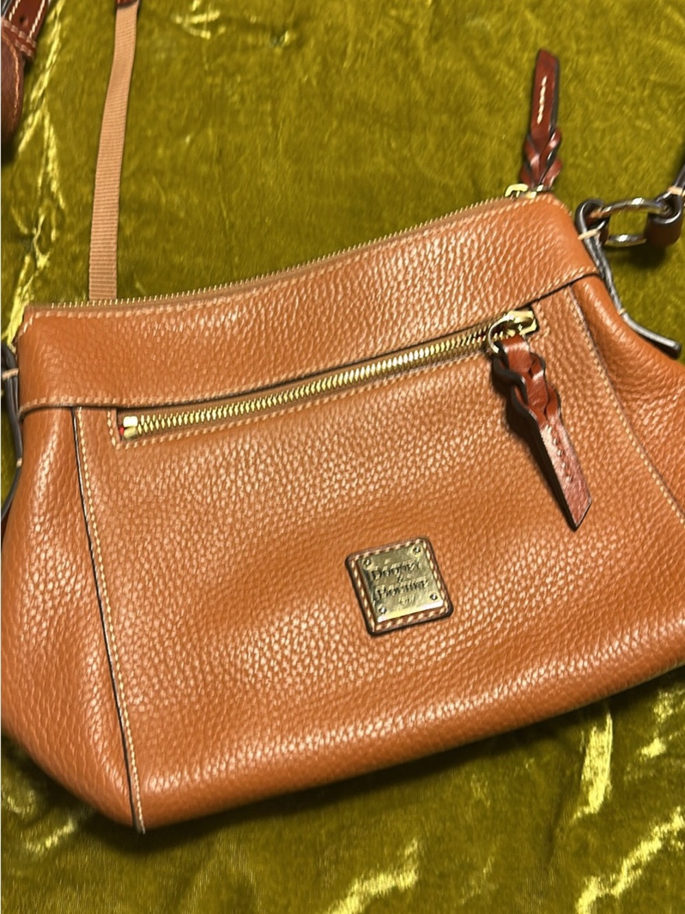 Dooney & Bourke Tan Pebbled Leather Crossbody with Gold Hardware
